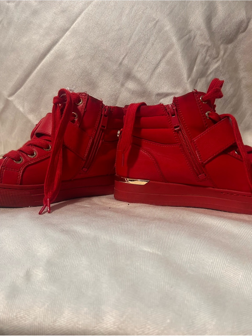 Aldo Red High-Top Lace & Zip Sneakers with Gold Accent